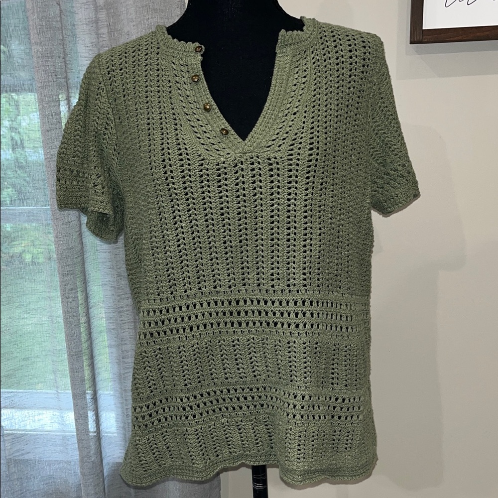 FAT FACE Olive Knit Short Sleeve Top